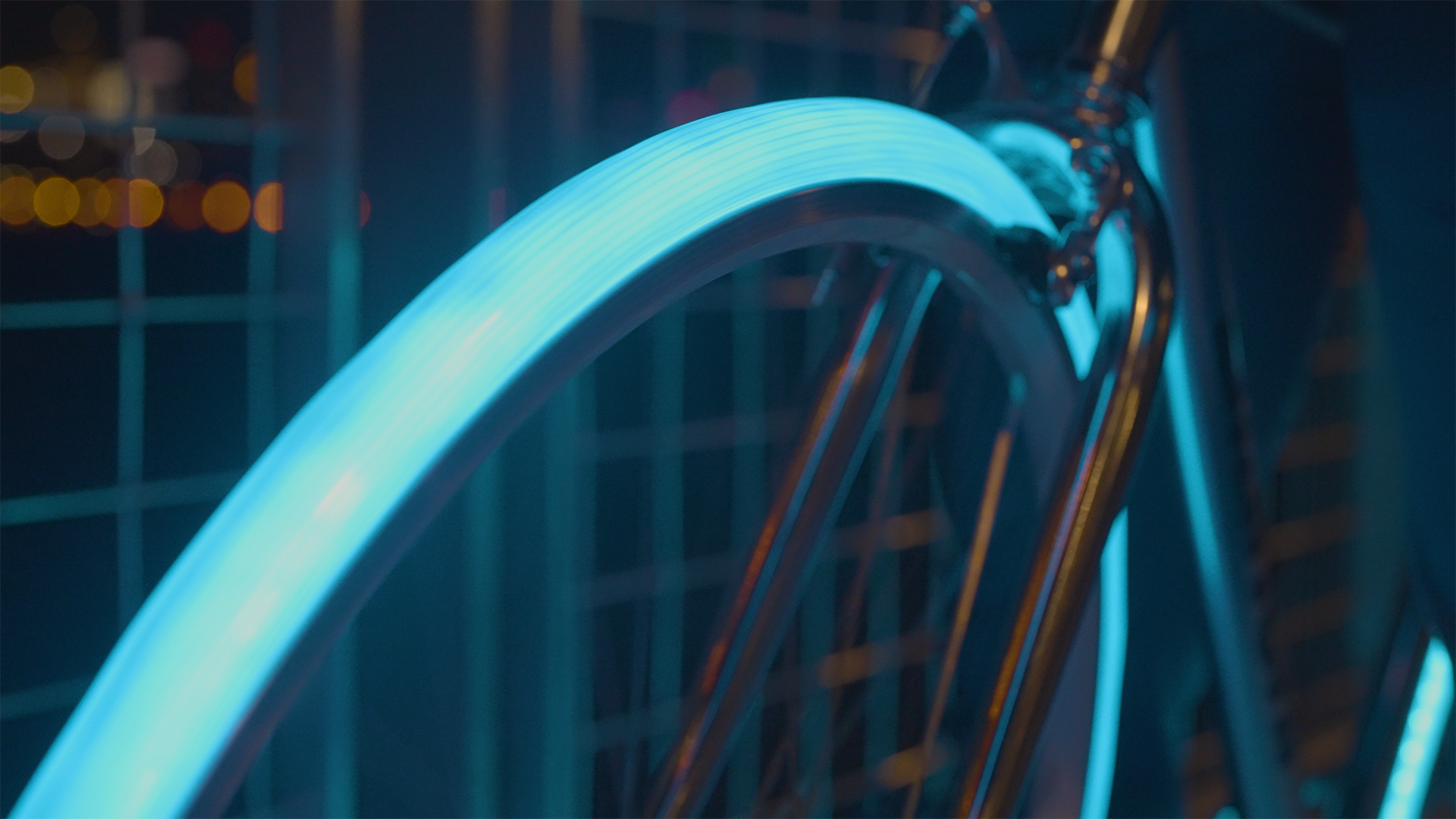 Close-up of the transparent tire with embedded LED strips