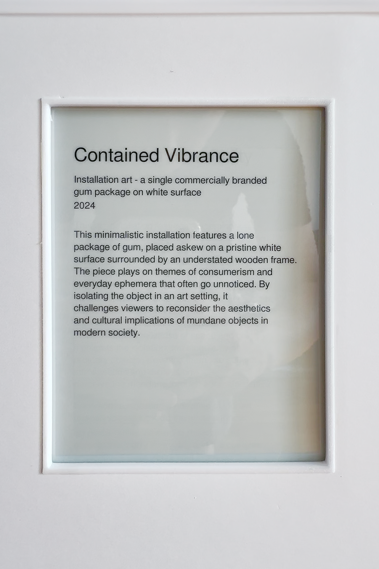AI-generated plaque reading 'Contained Vibrance'